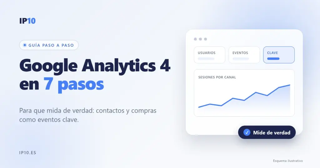 Guía de Google Analytics 4 en 7 pasos de IP10: esquema de un informe con usuarios, eventos y eventos clave