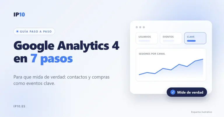 Guía de Google Analytics 4 en 7 pasos de IP10: esquema de un informe con usuarios, eventos y eventos clave