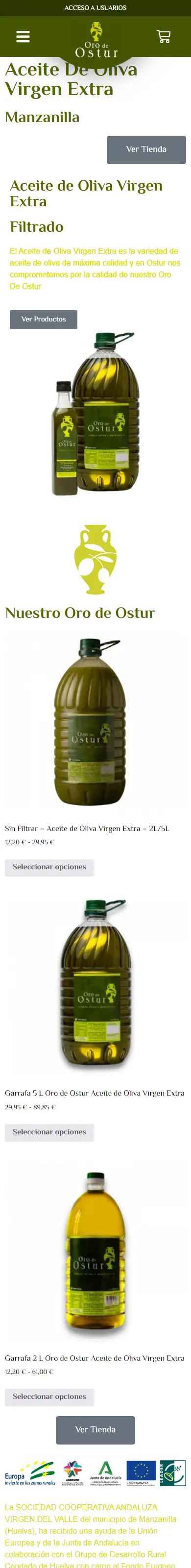 La tienda online de Oro de Ostur vista en el móvil