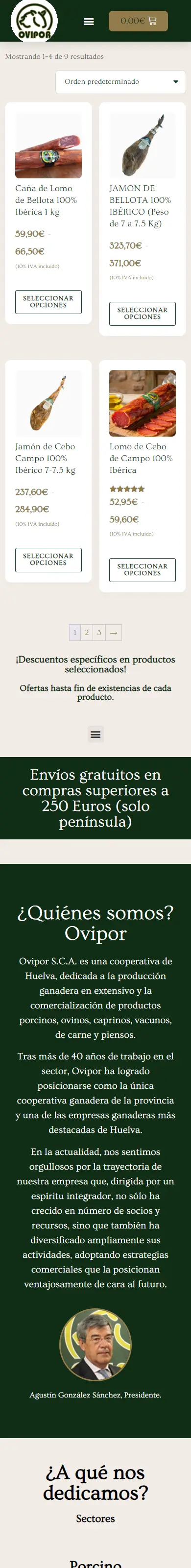 La tienda online de Ovipor vista en el móvil